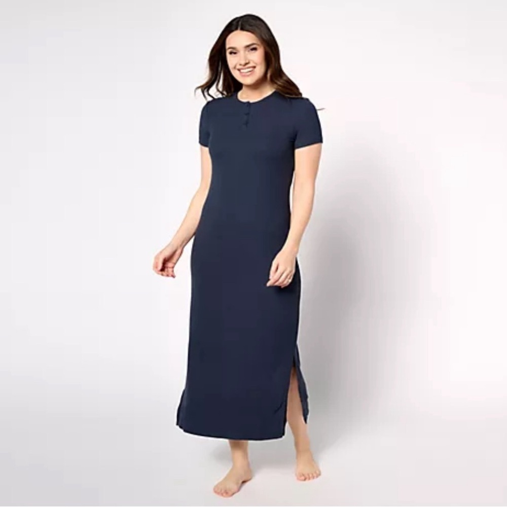 Barefoot Dreams Malibu Collection Ultra Soft Henley Dress Indigo Color Size 1XP
